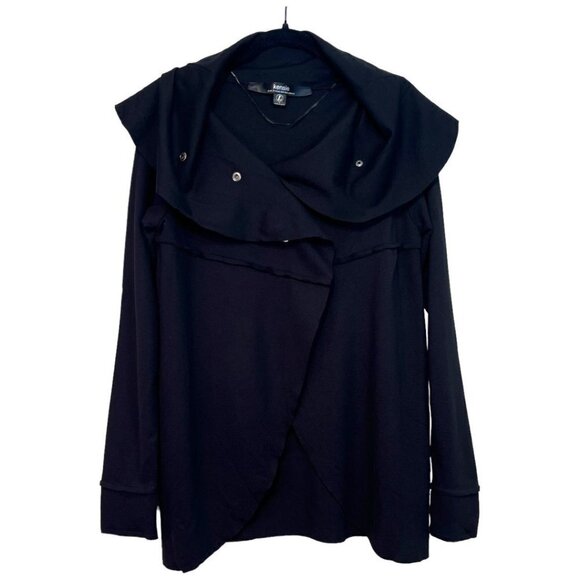 Kensie Womens Draped Ponte Jacket Black Size Large Snap Up Cowl Neck - Picture 2 of 11